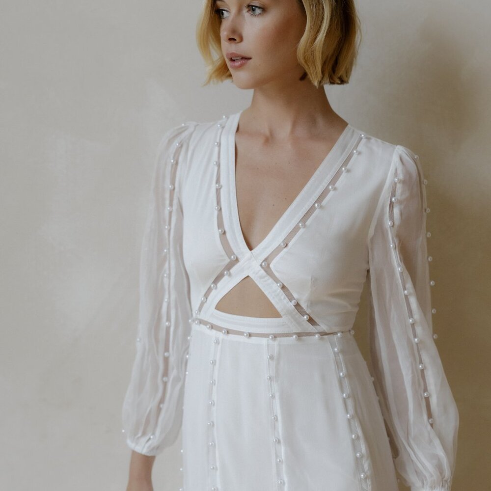 Hilton Maxi dress - white with pearls and open cut out